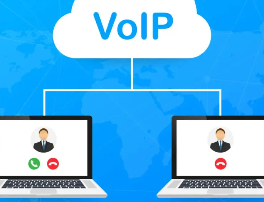 VoIP technology, voice over IP. Internet calling banner. Vector stock illustration.