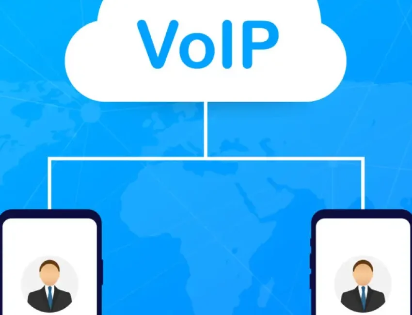 VoIP technology, voice over IP. Internet calling banner. Vector stock illustration.